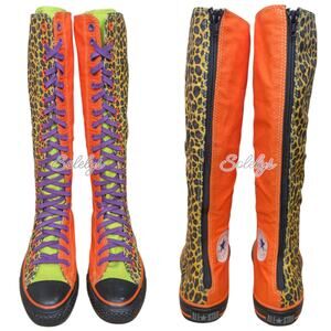 Converse 2011 XXHI Custom Orange Animal Print Knee High Sneaker Boot Womens 7.5